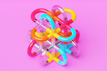 3D illustration, neon illusion, isometric abstract shapes, colorful shapes intertwined