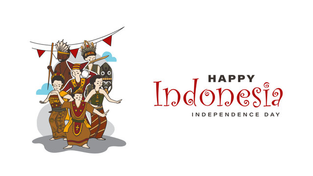 Indonesia traditional dances vector illustration collection for independence day background event