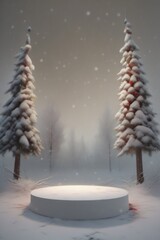 white podium for product display with winter, new year and Christmas background made with Generative AI