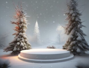 white podium for product display with winter, new year and Christmas background made with Generative AI