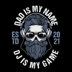 skull of dj head with beard illustration
