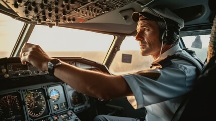 Modern commercial jet aircraft cockpit and pilots. - obrazy, fototapety, plakaty