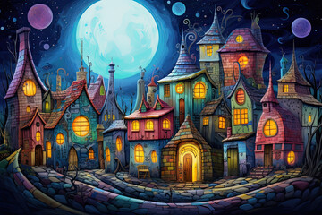night in the fairy-tale city. - obrazy, fototapety, plakaty