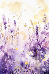 Watercolor Lavender Field Digital Papers, Purple Lavender Backgrounds, Purple Floral Wedding Invite Backgrounds, Lavender Plants Backdrop