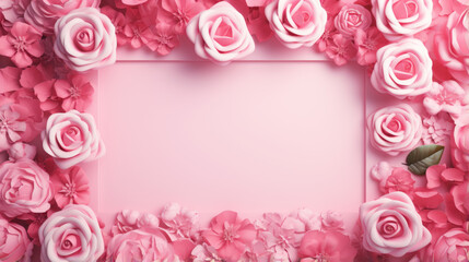 A bright pink frame with a glossy finish and a delicate floral pattern