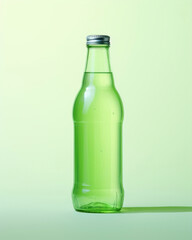 Glass bottle for advertising on green background