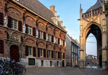 Nijmegen, the Netherlands, June 18th 2023. Stevenskerk cathedral and an old Latijnse schools next to it on a Sunday morning.