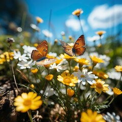 Sunflower with Monarch Butterfly in Missouri field in summer