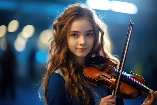 a beautiful girl playing violin