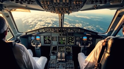 Cockpit of a modern private jet airplane.