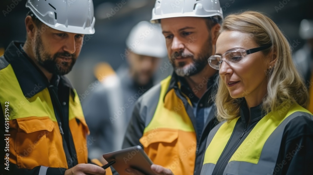 Aufkleber group of heavy industry engineers inspection and design of gas and fuels transport pipeline using di