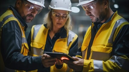 Obraz premium Group of Heavy Industry engineers inspection and design of gas and fuels transport pipeline using digital tablet.