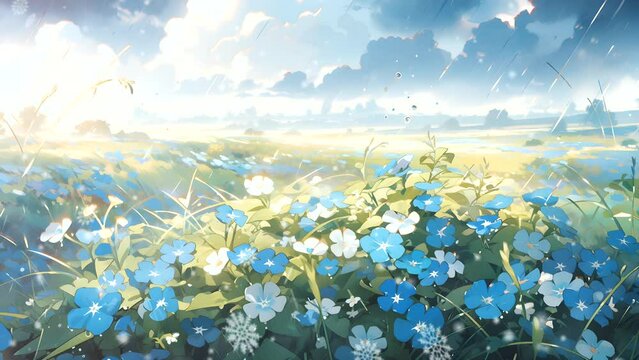 flowers in the field anime style, generated ai