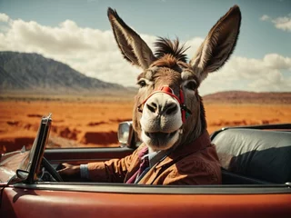 Fotobehang Funny donkey driving a car © Meeza