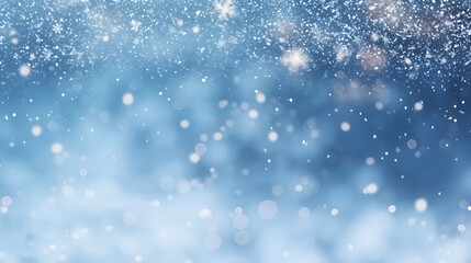 Une illustration montrant des chutes de flocons de neige en hiver sur un fond bleu.  - obrazy, fototapety, plakaty