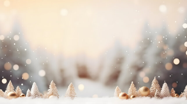Une illustration montrant des sapin miniatures au premier-plan. En arri&egrave;re-plan flou, des sapins pleins de neige.  