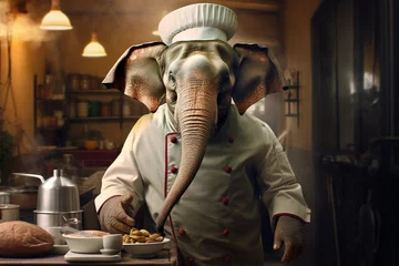 Zelfklevend Fotobehang cute elephant animal chef uniform © Salawati