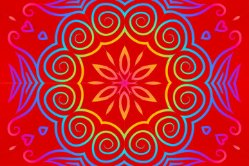 Beautiful colourful caleidoscope gradient flower art pattern of indonesian culture traditional tenun batik ethnic dayak borneo 