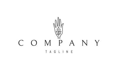 A vector logo with an abstract image of a hand with a plant in it.