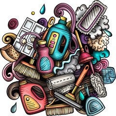 Cleaning detailed cartoon illustration