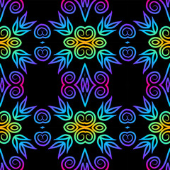 Seamless colourful batik ethnic dayak aztec Kalimantan pattern for background textile garment 
