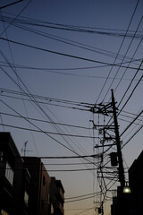 夕空と電線と電柱