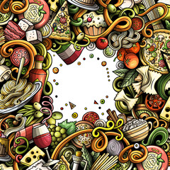 Italian cuisine detailed cartoon border illustration