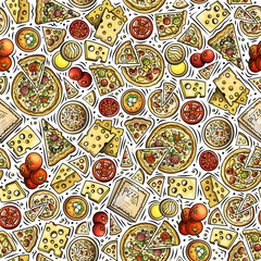 Italian cuisine сartoon funny seamless pattern