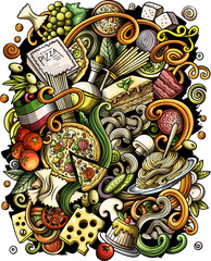Italian cuisine detailed cartoon illustration