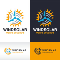 Solar Panels And Wind turbine logo, Renewable Energy logo Concept