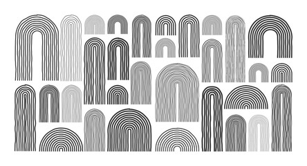 Mid century arch elements, modern geometric shapes. Contemporary design, minimalist art. Hand drawn lines. Trendy design elements for wall decor, posters, books and covers. Vector illustration