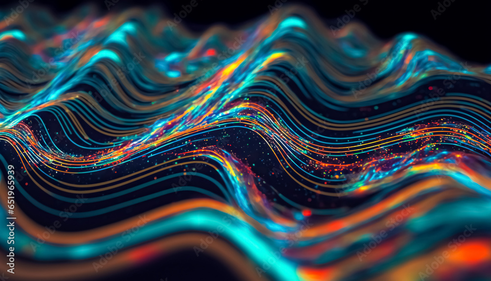 Wall mural multicolored glowing waves abstract background texture. modern neon background line light abstract. 
