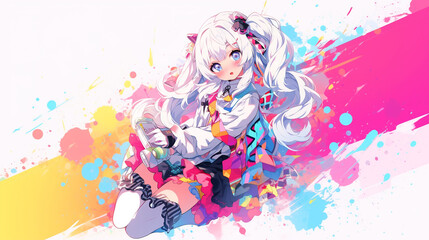 cute anime girl idol poses beautiful and cute clothes with generative ai - obrazy, fototapety, plakaty