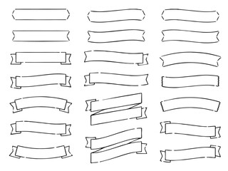 手描き風リボンのシンプルなベクターイラスト素材セット