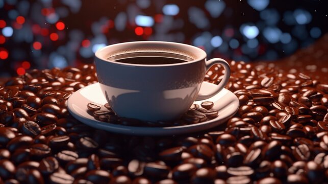black coffee in a cup surrounded by coffee beans ultr.Generative AI