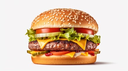burger isolated on white background.Generative AI