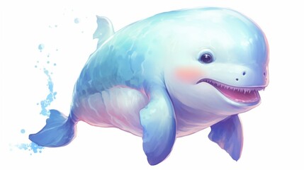 cartoon Beluga Whale by kee keon zhi on a white background.Generative AI