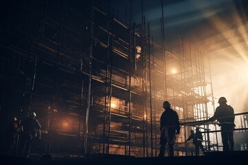 construction workers at sunset, Generative AI