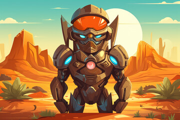 Robot in the desert. illustration of a cartoon character.