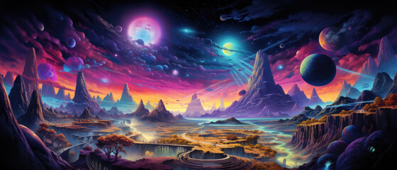 Obraz na płótnie Canvas Fantasy alien planet. Mountain and lake. 3D illustration.