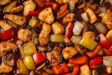 Stir fry Chicken with Black Bean, vegetables and rice