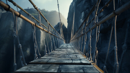 suspension bridge road between high cliffs, with generative ai