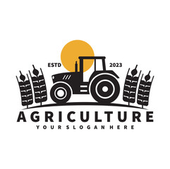 tractor logo for agriculture, agronomy, wheat farming, rural farming fields, natural harvest. farm tractor vector design