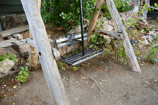 DIY garden swing from a repurposed old ski lift chair