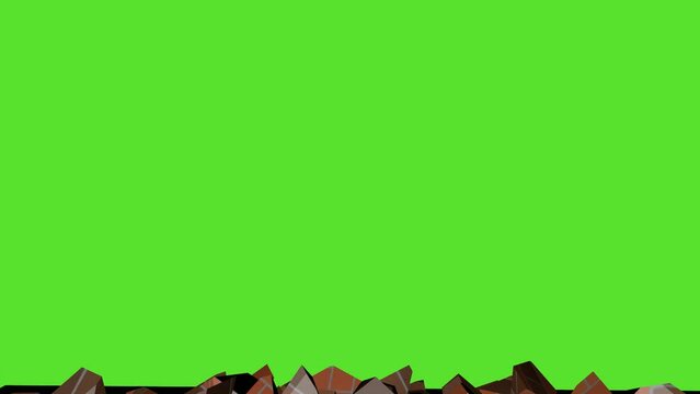 The brick wall collapses and a green screen appears. 3D animation. Video effect for content editing.