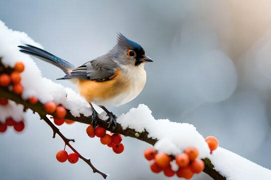Alamy logo
Search for images

···
Alert tufted titmouse looks up from its perch on a snowy branch with orange pyracantha berries, Maine USA