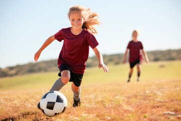 female soccer player kicking the ball