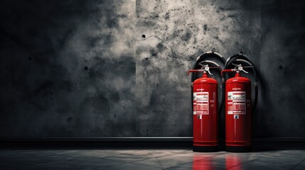 Industrial Safety First: Fire Extinguisher System on Wall Background - obrazy, fototapety, plakaty