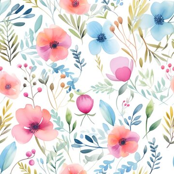 Soft and charming watercolor pastel flower pattern, ideal for your creative projects
