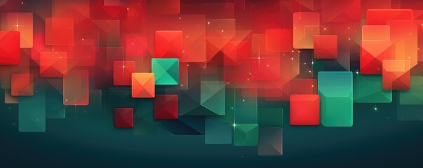 Abstract colorful background with squared cubic geometrical shapes in festive gradient tones red, green and acquamarine blue.